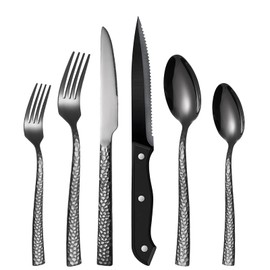 Cloeey Future Juego de Cubiertos Acero Inoxidable de 24 Piezas, Incluye Cuchillos para Carne, Cuchillos, Cucharas y Tenedores, Set de Cubiertos para 4 Personas, Apto para Lavavajillas, Negro