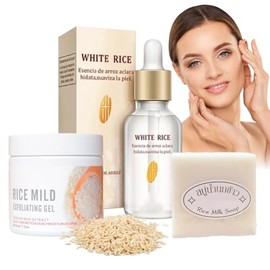 MAFAB  Trio Exfoliante Jabon y Serum Arroz Kit Cuidado Facial Hidratante Blanqueador Corporal Nutritivo y Vitaminico Skin Care Extracto de Arroz Set  