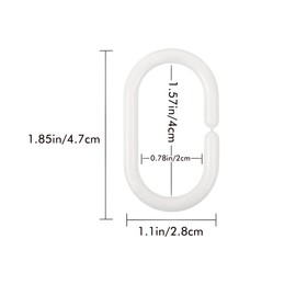 Pack of 12 Shower Curtain Rings, Shower Rings for Shower Curtain Rails, Made of Sturdy Plastic Shower Curtain Rings, Shower Curtain Hooks, White Rings in C-Shape for Home, Hotel, Bathroom, Shower