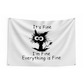 Yicmirtu It's Fine I'm Fine Everything is Fine Cat Flag 3x5FT Double-Side Cool Funny Flag Banner For College Dorm Bedroom Indoor Outdoor (3x5FT)