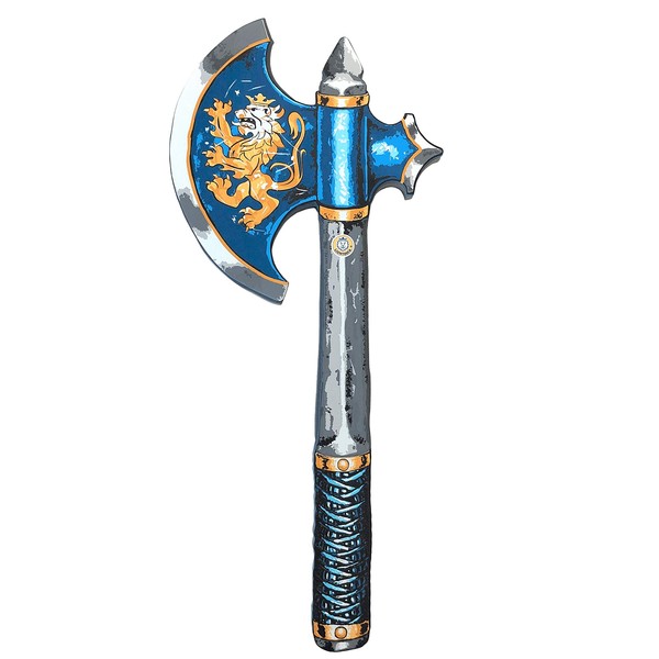 Liontouch Noble Knight Axe For Kids, Blue | Medieval Pretend Play Toy in Foam For Children With Golden Lion Theme | Safe Weapons & Battle Armor For Dress Up & Costumes