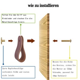 BOOLSFMAM Pack of 4 Leather Handles for Furniture, 6.4 x 2.5 cm, Handmade Handles, Furniture Knobs, Leather Furniture Handles, Cabinet Knobs, Cupboard Knobs for Kitchen Cabinets, Wardrobe