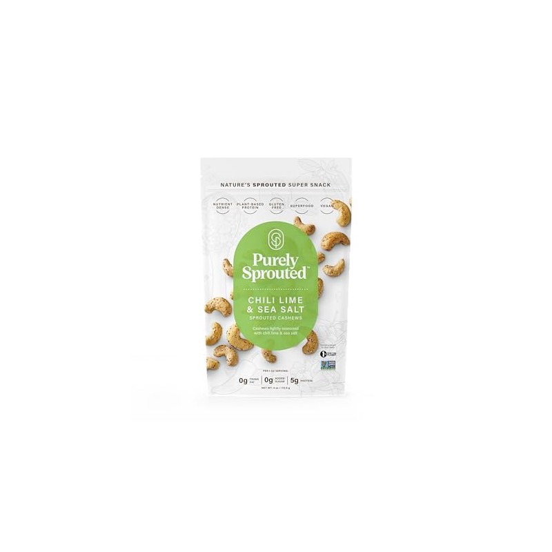 Purely Sprouted Cashews Chili Lime Sea Salt, Non-GMO Superfood for
