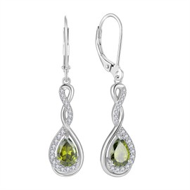 FATACI Infinity Earrings,925 Sterling Silver Dangle & Drop Leverback 5A Cubic Zirconia Earrings with August Peridot Birthstone for Women
