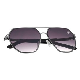 Khan Aero Push - Premium Designer Men Women Flat Lens Thin Metal Aviator Sunglasses (Smoke Silver)