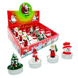 KCVC 12 Pcs Unscented Tealight Candles Set B for Christmas Decoration Santa Claus, Snowman, Pine Cones, Christmas Tree, Shoes, House, Santa Hat Candles, Christmas Home Decorations Candle
