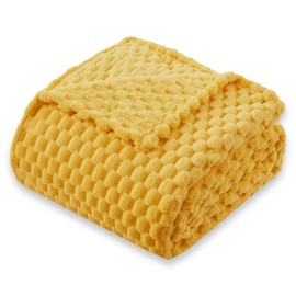 KORBLISS Super Soft Fleece King Size Blanket 90x90 Inches for Bed, Premium Silky with 3D Imitation Turtle Shell Jacquard Decorative Blankets, Lightweight and Cozy for Living Room.Yellow