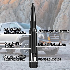 America Flag Truck Bullet Antenna with Valve Stem Caps-Car wash Safe-Universal Mast for GM Chevy Silverado 1500 2500 3500 HD Avalanche Ford F150 F250 F350 Denali Pickup Car Accessories, Black