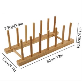 TSKDKIT 2 Pcs Plate Stand Racks Bamboo Dish Holder Cupboard Plate Stand Holders Kitchen Dish Stand for Cupboard, Bamboo Plate Holder Organizers for Plates, Bowls, Cups, Pot Lids, Cutting Boards, Books
