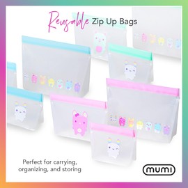 MUMI Piccolo Reusable Zip Up Bags - Set of 3 Airtight and Leak-Proof Ziplock Bags for Food Storage and Travel Organization - Blue