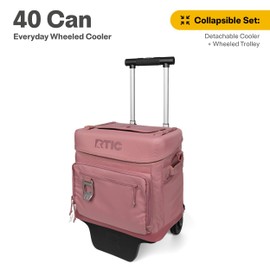 RTIC 40 Can Everyday Wheeled Cooler, Soft Sided Insulated Portable Rolling Collapsible Cooler Bag with Wheels and Handle for Outdoor, Beach, Camping, Sports, Travel, Leakproof, Dusty Rose