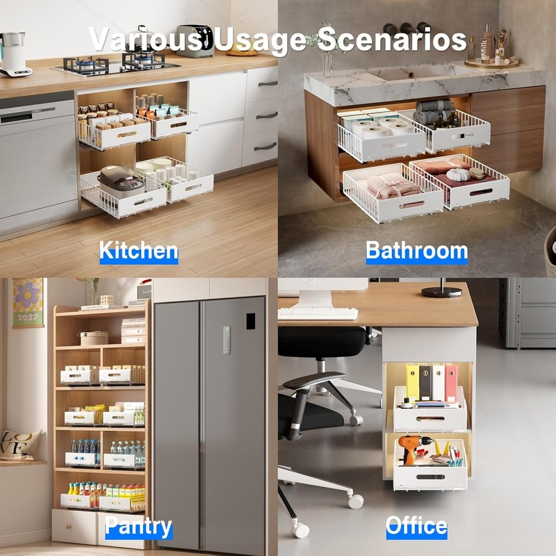 MUSTORN 2 Pack Pull Out Cabinet Organizer, Slide Out Cabinet