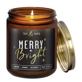 Christmas Candles Scented – ‘Merry & Bright’ Soy Christmas Candle, w/Cranberries, Cinnamon & Orange - Infused with Essential Oils I Holiday Candles I 9oz, 50Hr, Made in USA