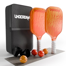Pickleball Paddles Set of 2, USAPA Approved T300 Carbon Fiber, Polypropylene Honeycomb Core, Anti-Slip Grip, 4 Pickleballs, Carry Bag, Pickleball Paddle Set for Men and Women (Fiery Orange)