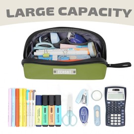 ECHSRT Pencil Case, Open Flat Pencil Pouch for Men Women, Small Pencil Pen Holder Bag for Adults, Portable Zipper Pencil Organizer Box for Office Stationery Home Travel, Green