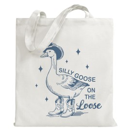 TiTkaiVi Silly Goose Canvas Tote Bag Gifts for Women Friends, Kawaii Cotton Shoulder Bag Gifts for Christmas Birthday Mother's Day, Silly Goose on the Loose
