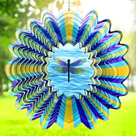 Eiryhope Animated Dragonfly Wind Spinner 12in 3D Metal Wind Spinners Creates a Fluttering Dragonfly Effect Outdoor Hanging Decor for Garden Yard, Dragonfly Gifts for Women Wife Grandma Mother Father