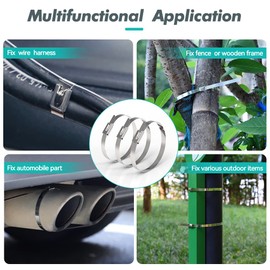 JOUGU Metal Zip Ties 36 inch 304 Stainless Steel Locking Cable 250LB 900mm 100pcs Heavy Duty Exhaust Wrap Multi Purpose Binding for Machinery, Vehicles, Farms, Cables, Pipes,Fence
