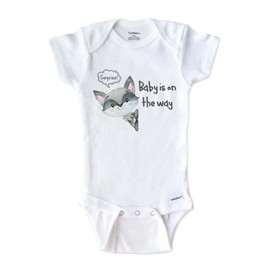 Hello Handmade Surprise Baby is on the way Raccoon cute Onesie surprise Birth Pregnancy reveal (White, 3-6 months)