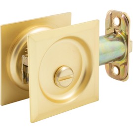 Contemporary Square Pocket Door Lock, Privacy (Bed/Bath) Latch, 2-3/4" Backset, RCL, Satin Brass by Stone Harbor Hardware