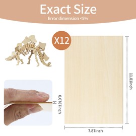 Pack of 12 Plywood Sheets 2 mm, Wooden Board 30 x 20 cm, Plywood 2 mm, Thin Sheets Made of Balsa Wood, for Wood for Crafts, DIY Model Crafts, Pyrography, Model Making