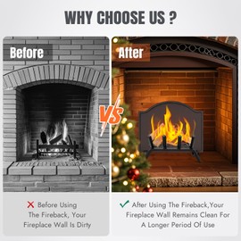 INNO STAGE 19.5 Inch Fireback for Fireplaces - Cast Iron Firebacks with Feet, Heavy Duty Fireplace Back Plate Protector, Fireplace Heat Reflector, Black