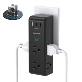 Surge Protector Outlet Extender with Rotating Plug, 6 AC Outlet Adapter Multi Plug Wall Outlet with 3 USB Ports (2 USB C), 1800 J, 3-Sided Power Strip with Spaced Outlet Splitter for Home Office Dorm