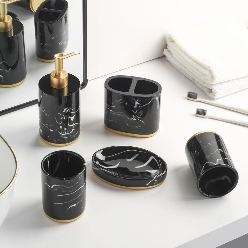 5-Piece Bathroom Counter Top Accessory Set - Dispenser for Liquid
