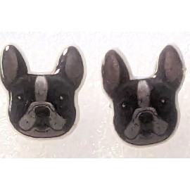 Boston Terrier Face Teeny Tiny Flat Acrylic Stud Earrings Jewelry