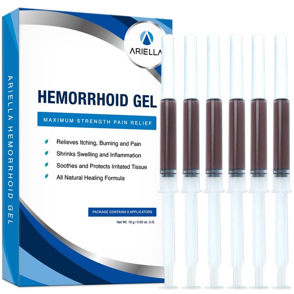 Ariella Hemorrhoid Treatment Gel - Cleaner and Easier Application Than Hemorrhoid Cream and Ointment - Best for Burning Itching Pain Relief - 6 Applicators Included