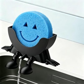 3D Printed Sponge Holder for Kitchen, Cute Hanging Sponge Holder with Quick Drainage, Space-saving and Quick Drying, Tool-Free Kitchen Organiser (Black)