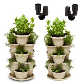 Trumilu Two Pack of Vertical Planters - Stackable Garden for Herbs, Edible Flowers, Succulents, Microgreens, Strawberries - Indoor/Outdoor, Porch Tower Garden, Hanging Planter with Starter Pots