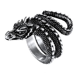 U7 Stainless Steel Vintage Dragon Ring for Men Women Cocktail Party Statement Biker Ring Rero Jewelry Full Dragon Wrap Rings, Size 7
