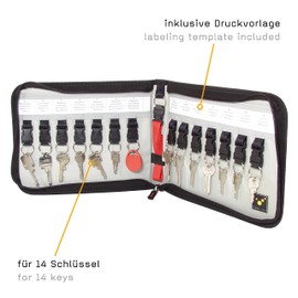 tee-uu KEYSAFE & KEYSAFE Plus | Key Folder | 14 Key Holders | Removable Key Clips | Lanyard | Labelling Fields Including Print Template, black/red, Classic