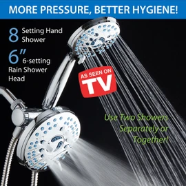 Hotel Spa AquaCare for California As-Seen-On-TV High Pressure Handheld Rain 50-Mode 3-Way Shower Head Combo, Anti-clog Jets, 2-Mode Tub & Pet Power Wash, Wall Bracket, 6 ft. Hose