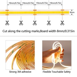 GOMING DC 12V COB LED Strip Light Natural White 4000K IP65 Waterproof 16.4ft(5M) 1560LEDs CRI 93+ Uniform Glow Flexible LED Tape Lights for DIY Bedroom Kitchen Home Decor(No Power Supply)