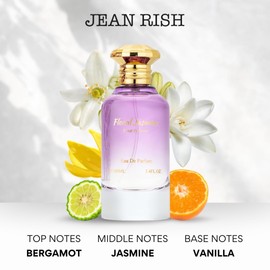 Jean Rish Floral Jasmine Perfume for Women, Eau De Parfum (3.4 Fl Oz / 100ml) with Bergamot, Floral Jasmine & Vanilla Notes - Long Lasting and Luxury Fragrance