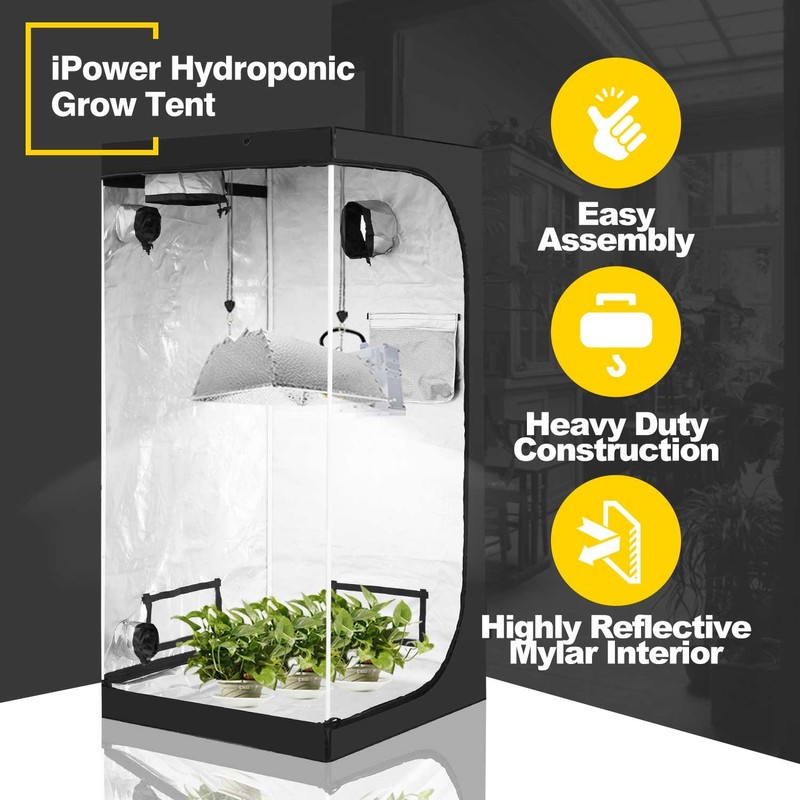 iPower 36"x36"x72" 3’x3’x6’ Mylar Hydroponic Water-Resistant Grow Tent with Observation