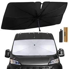 KDM Umbrella Style Windshield Sun Shade Fit for 2014-2024 Dodge RAM ProMaster Full Size Cargo Van Chassis Cab Cutaway Window Van,Foldable Front Windows Sunshade Visor Protector Blocks UV Rays