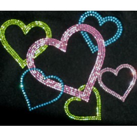 Unbranded HEARTS Valentine Love iron on pink peridot aqua rhinestone TRANSFER 4 t shirt