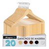 20 Ganchos De Madera Premium Maple Antideslizantes Para Ropa Nude