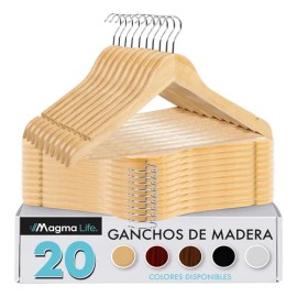 20 Ganchos De Madera Premium Maple Antideslizantes Para Ropa Nude