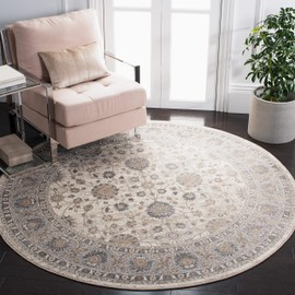 SAFAVIEH Sofia Collection 6'7" Round Ivory/Grey SOF330D Vintage Oriental Distressed Non-Shedding Entryway Foyer Living Room Bedroom Kitchen Area Rug