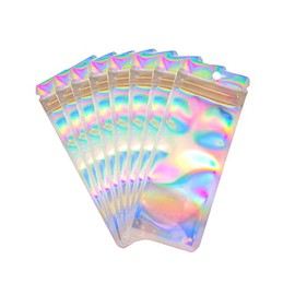 100Pcs Holographic Ziplock Bags-2.4x5.9 inch Resealable jewelry pouch Lipgloss Packaging for Small Business (Small Size)