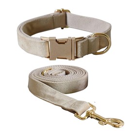 Soft Velvet Dog Collar and Leash Set with Heavy Duty Metal Buckle - Adjustable Durable Pet Collars with Dog Leashes for Small Medium Large Dogs - Comfortable & Easy to use, Neck 13.0-20.5 Inches