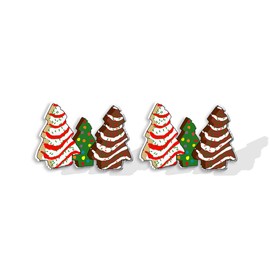 Cute Acrylic Christmas Tree Stud Earrings Chocolate Colorful Lanterns for Women Winter Xmas Festive Merry Christmas Holiday Jewelry Gift-D