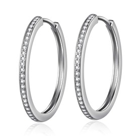 jiamiaoi White Gold Plated Large Hoop Earrings Silver 925 Women's Hoop Earrings Large Silver Large Hoop Earrings Circle Earrings Silver Earrings Hanging Hoop Earrings Round / Oval Size 15 mm - 40 mm,