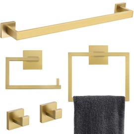 YACVCL 5 Piece Bathroom Hardware Set Brushed Gold, SUS304 Stainless Steel 23.6 Inch Bathroom Towel Holder Set, Brushed Gold Bathroom Accessories, Wall Mounted Towel Holder Set