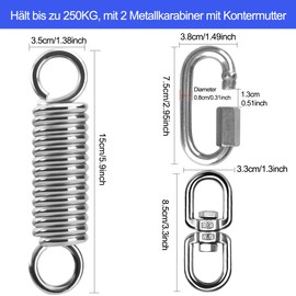 Paittesllly Hanging Chair Swing Spring Steel Spring 360° Spring with Swivel and 2 Carabiner Hooks, Hanging Spring Hanging Chair Suspension up to 250 kg for Hammock, Hammock, Punch Bag Holder, Yoga