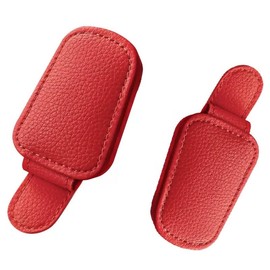 AALFA 2 Packs Car Visor Sunglasses Holders - Universal Fit Leather Clips for Easy Access, Magnetic Flap, Elastic Cloth - Premium Auto Accessories (Red (Two Outfits)), KYKJ00002